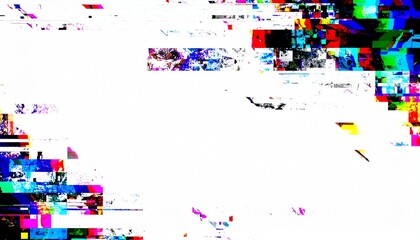 Obraz premium Vibrant digital glitch art with colorful abstract blocks creating dynamic visual chaos