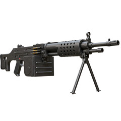 Isolated Black Machine Gun Military Equipment on Transparent Background