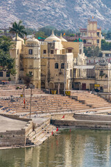 Scenic view of Chandra Ghat at Pushkar Holy Lake, Rajasthan, India