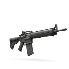 Isolated Black Assault Rifle Detailed Shot Against White Background
