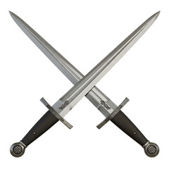 Pair of knight swords crossed on isolated transparent background


