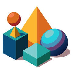 Obraz premium -3d-geometric-objects-like-cube--sphere--pyramid-