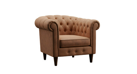 Elegant Brown Tufted Armchair Isolated on Transparent Background Photo