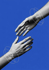 Photo of two hands reaching out to each other suggesting connection collaboration and support in a digital world