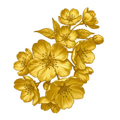 Elegant Golden Floral Arrangement Illustration on Transparent Background