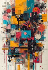 Fototapeta premium Colorful Abstract Geometric Painting with Dynamic Lines and Shapes