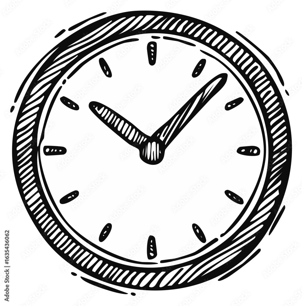 Poster hand drawn clock face showing time in sketchy style