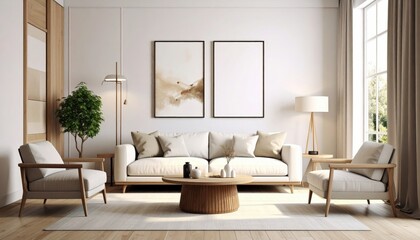 Serene Living Room Interior with Minimalist Decor and Natural Light.