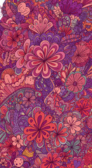 Floral Illustration with Vibrant Colors Seamless Pattern Design on Transparent Background