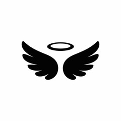 Angel Wings with Halo Silhouette Icon