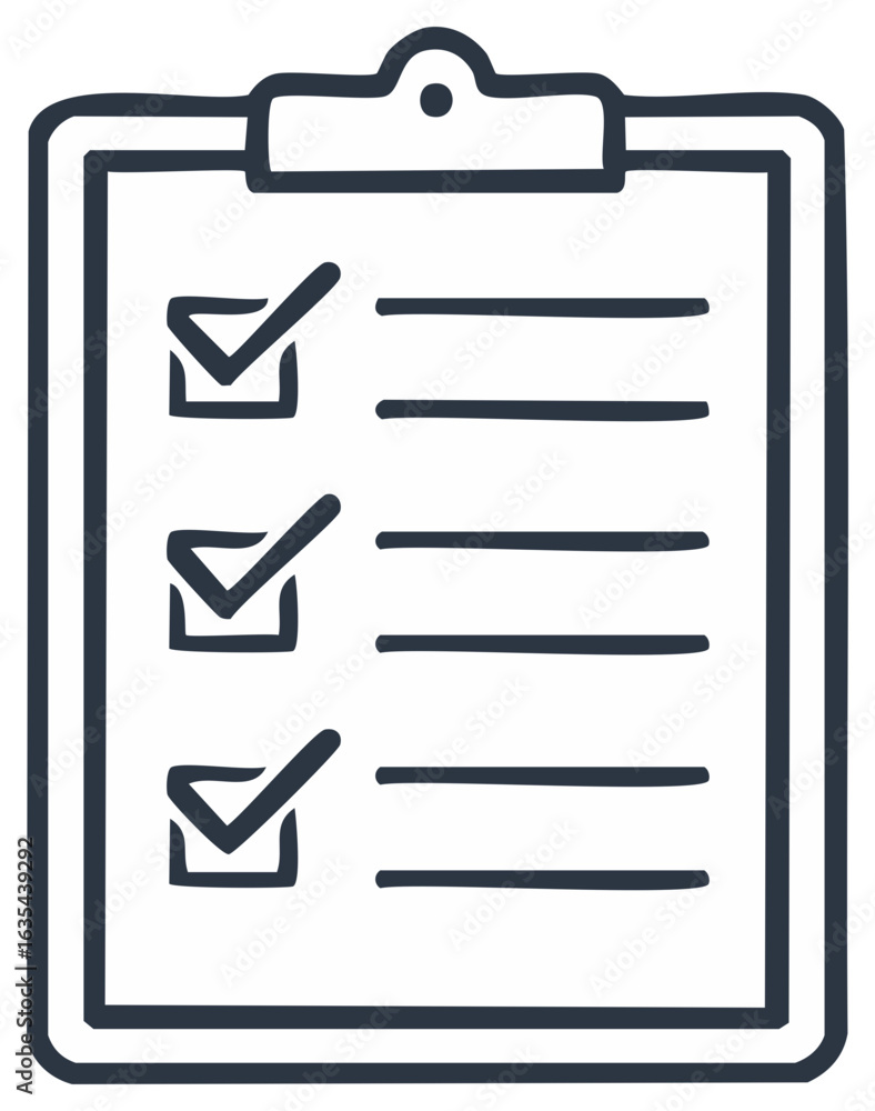Poster simple hand drawn checklist with three completed tasks on a clipboard