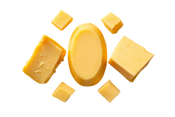 Top-down view of several bars of yellow soap