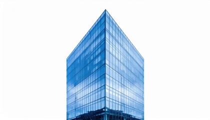 A sleek, modern glass office building with reflective windows, showcasing contemporary urban architecture against a clear sky.