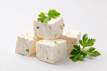 Paneer (panir) on white background , Generative AI