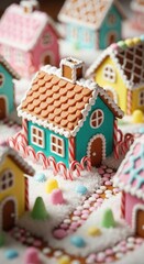 Naklejka premium Colorful Gingerbread Houses Decorated with Candy christmas