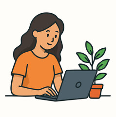 A boss is holding an online meeting with employees. Vector