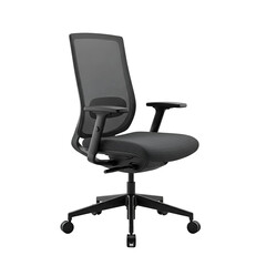 Isolated Black Office Chair Photo with Mesh Backrest on Transparent Background