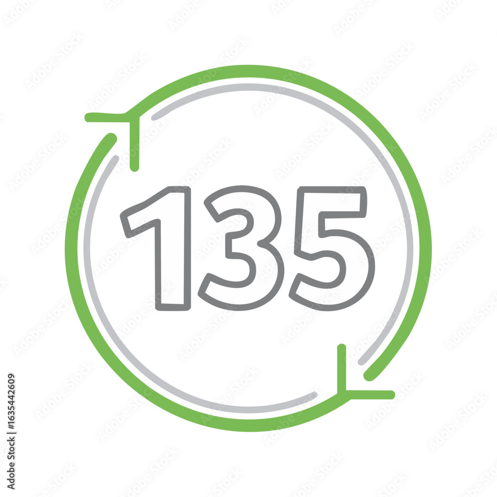 Poster circular arrow icon displaying the number one hundred thirty-five