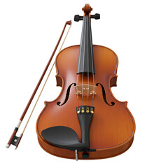 Classic Wooden Violin with Bow on Isolated Transparent Background

