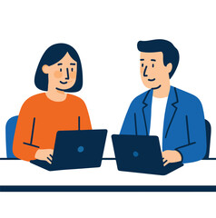 A boss is holding an online meeting with employees. Vector