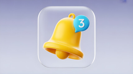 3D Rendered Notification Bell Icon with Count