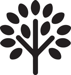 Fototapeta premium Tree icon with simple round leaves, clean black vector on white