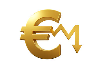 Obraz premium Gold Euro Currency Symbol With Downward Arrow Isolated Illustration