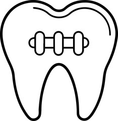 Tooth with braces black outline vector and illustration, coloring book page