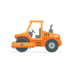 A bright orange road roller, depicted in a clean, flat vector illustration, suitable for educational materials or transportation-themed designs on a white background.