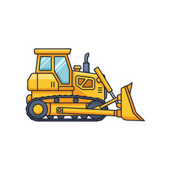 Naklejka premium A vibrant cartoon illustration of a yellow bulldozer, showcasing construction equipment in a clean, white background, perfect for design and educational purposes.