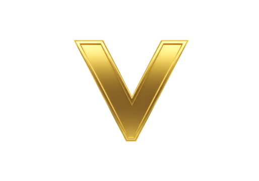 Gold Letter V Isolated On Black Background 3D Illustration Elegant Luxury Font