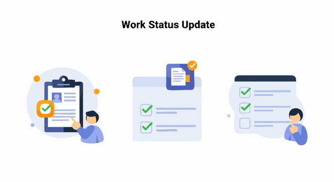 Person reviewing work status updates