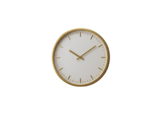 Gold Wall Clock Isolated On Transparent Background For Time Concept