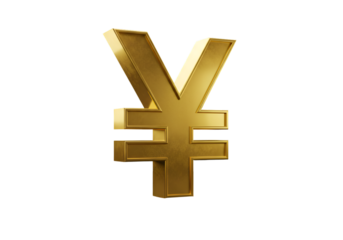 Gold Yen Currency Symbol on Transparent Background 3D Illustration