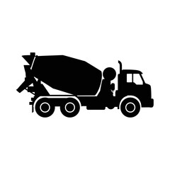 Fototapeta premium A black and white vector illustration of a cement mixer truck, ideal for construction or transportation-related designs, showcasing a clean, minimalist aesthetic.