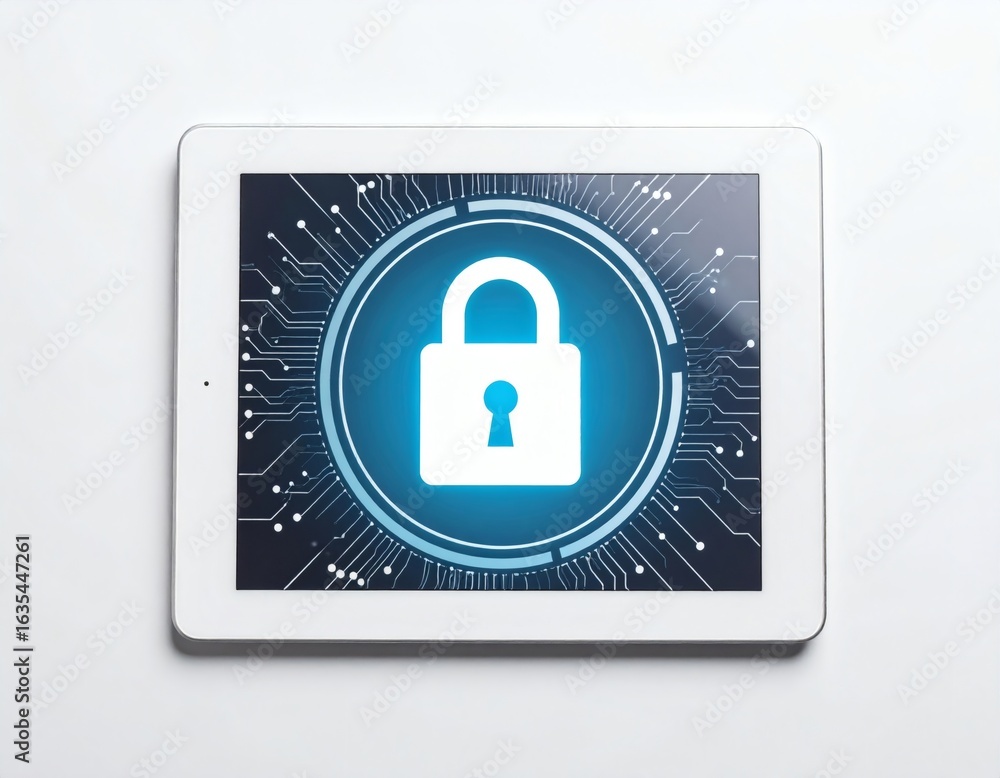 Aufkleber white tablet displaying a security lock icon on a circuit board graphic.