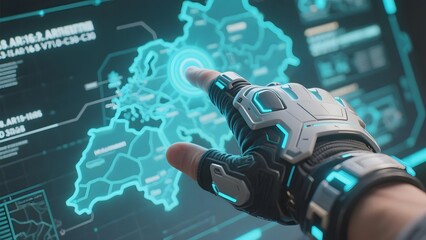 Futuristic Glove Interacting with Digital Map Interface