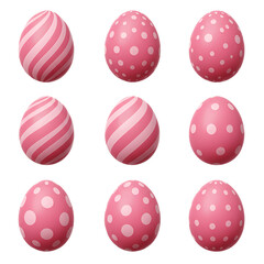 Fototapeta premium Isolated Easter Eggs Illustration In Pink With Dot and Striped Patterns