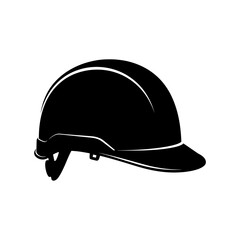 Safety first: A black and white vector illustration of a hard hat, ideal for construction, industrial, or safety-related projects, symbolizing protection and work.
