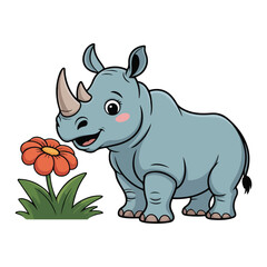Fototapeta premium A funny cartoon rhinoceros vector illustration