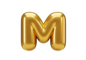 Gold Letter M Illustration In 3D With Shiny Metallic Effect On Isolated Background
