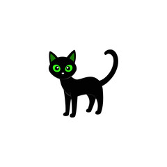 Naklejka premium Illustration of a black cat with green eyes and curled tail on transparent background