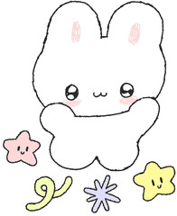별 장식과 함께 있는 귀여운 토끼 캐릭터 손그림