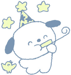 도트 스타일 파티 강아지 캐릭터 일러스트