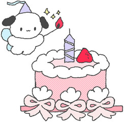 천사 강아지와 생일 케이크 일러스트
