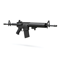 Isolated Photo of Black Assault Rifle on White Background