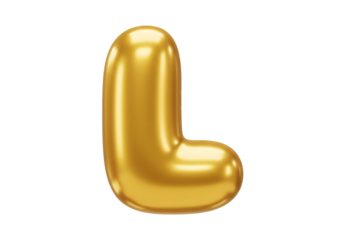 Golden 3D Rendered Letter L Isolated On Transparent Background Illustration