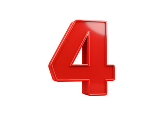Obraz premium Glossy 3D Render of a Red Number Four Isolated on a Black Background