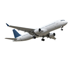 Isolated Photo of White Aircraft in Flight with Blue Accents and Transparent Background