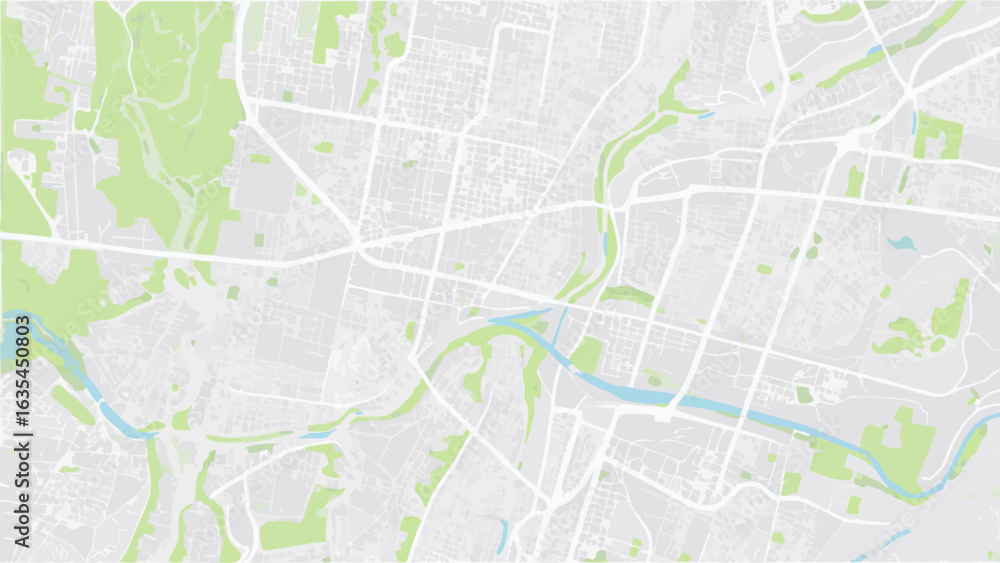 Poster vector aerial view of a city map with green spaces and a river running through it in a light color p